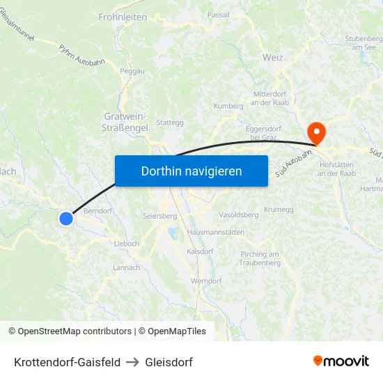 Krottendorf-Gaisfeld to Gleisdorf map