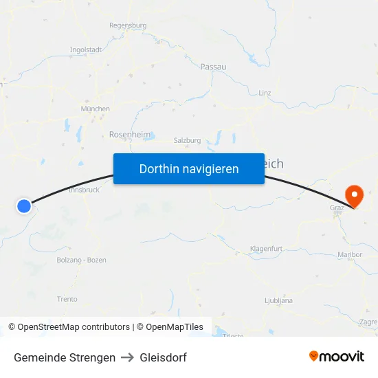 Gemeinde Strengen to Gleisdorf map