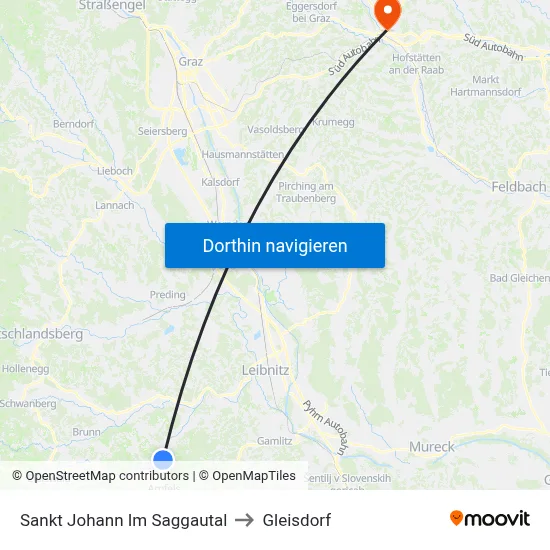Sankt Johann Im Saggautal to Gleisdorf map