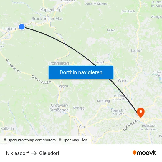 Niklasdorf to Gleisdorf map