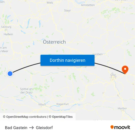 Bad Gastein to Gleisdorf map