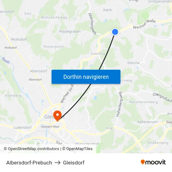 Albersdorf-Prebuch to Gleisdorf map