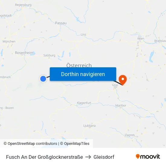 Fusch An Der Großglocknerstraße to Gleisdorf map