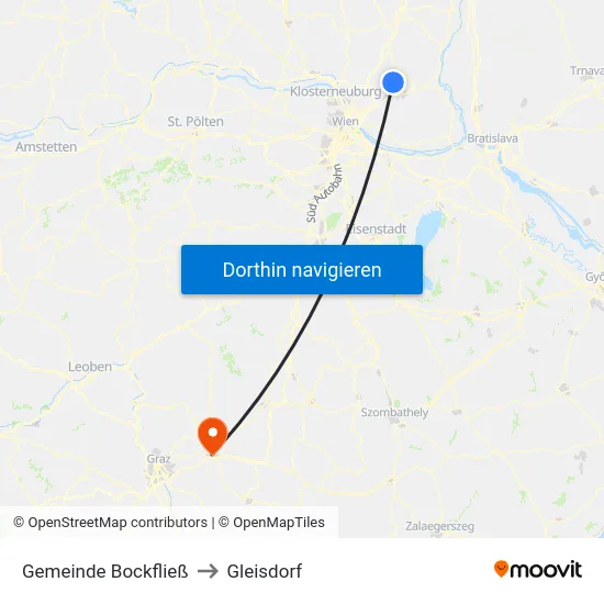 Gemeinde Bockfließ to Gleisdorf map
