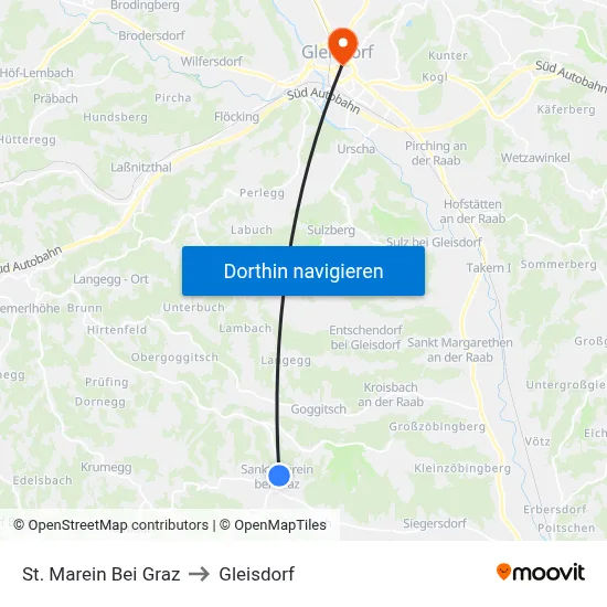 St. Marein Bei Graz to Gleisdorf map