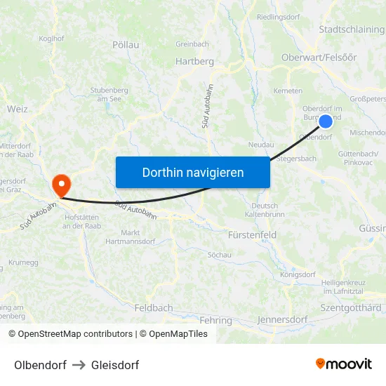 Olbendorf to Gleisdorf map