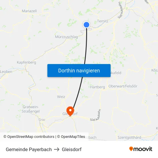 Gemeinde Payerbach to Gleisdorf map