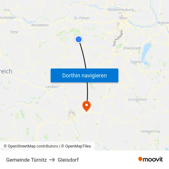 Gemeinde Türnitz to Gleisdorf map
