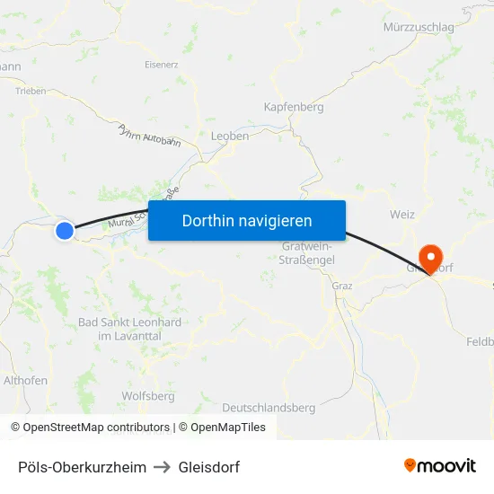 Pöls-Oberkurzheim to Gleisdorf map