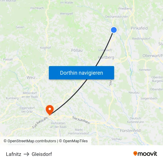 Lafnitz to Gleisdorf map