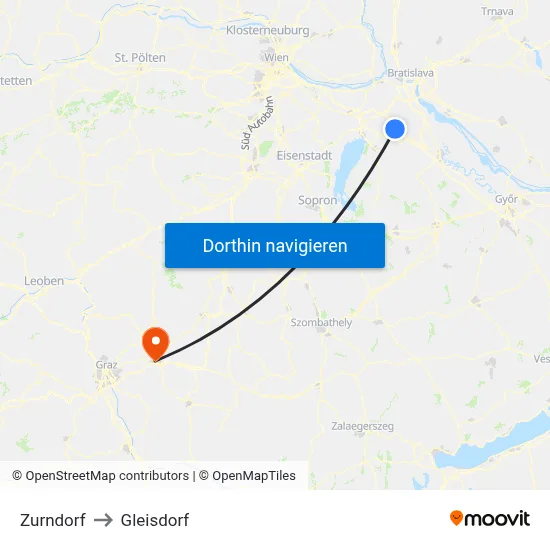 Zurndorf to Gleisdorf map