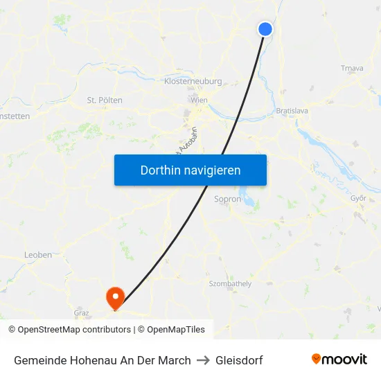 Gemeinde Hohenau An Der March to Gleisdorf map