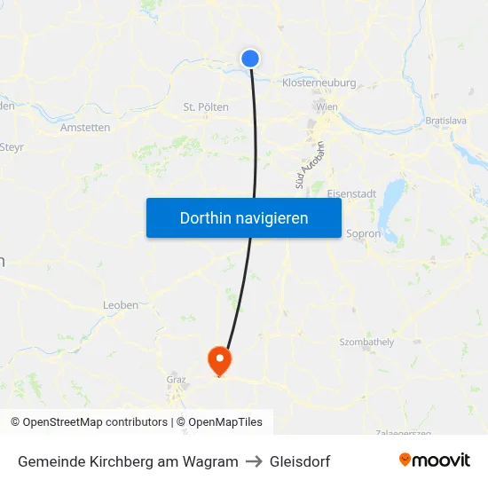 Gemeinde Kirchberg am Wagram to Gleisdorf map