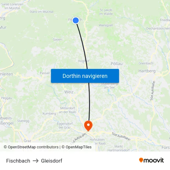 Fischbach to Gleisdorf map