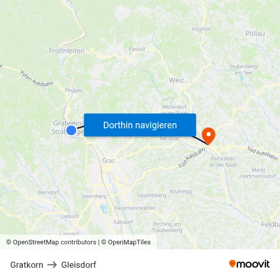 Gratkorn to Gleisdorf map