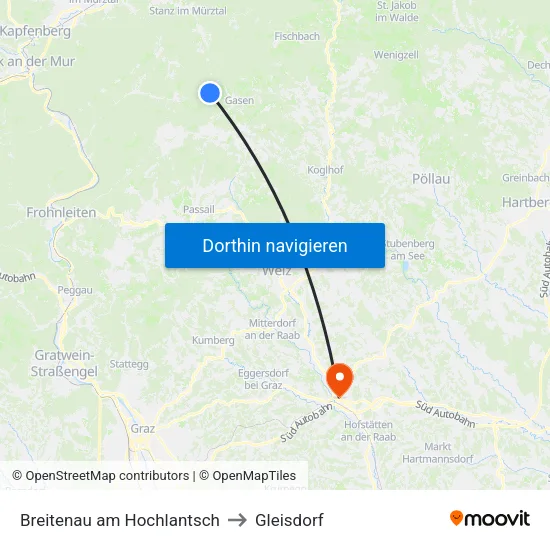 Breitenau am Hochlantsch to Gleisdorf map