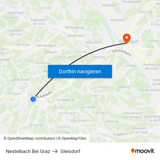 Nestelbach Bei Graz to Gleisdorf map