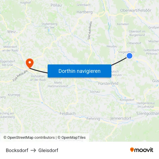 Bocksdorf to Gleisdorf map