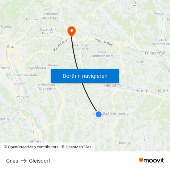Gnas to Gleisdorf map
