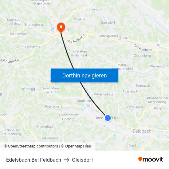 Edelsbach Bei Feldbach to Gleisdorf map