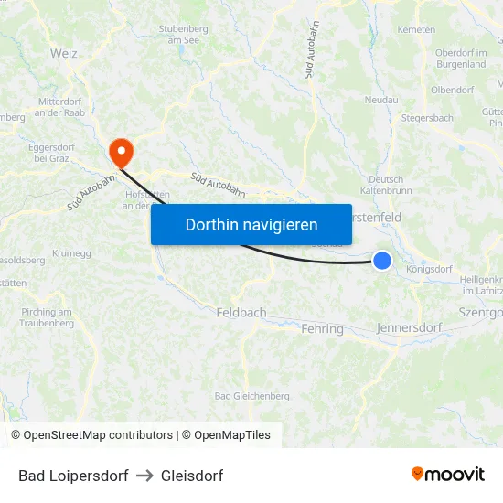 Bad Loipersdorf to Gleisdorf map