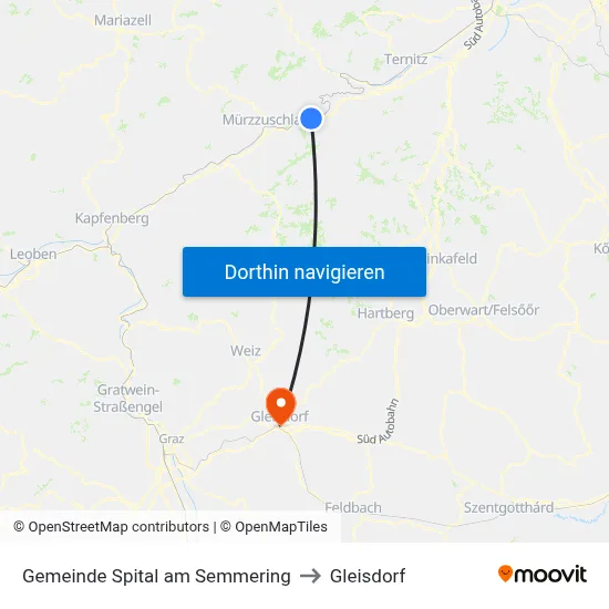 Gemeinde Spital am Semmering to Gleisdorf map