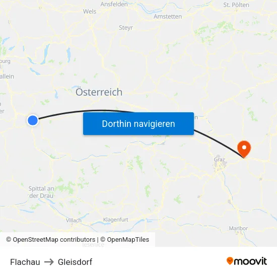 Flachau to Gleisdorf map