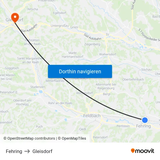 Fehring to Gleisdorf map