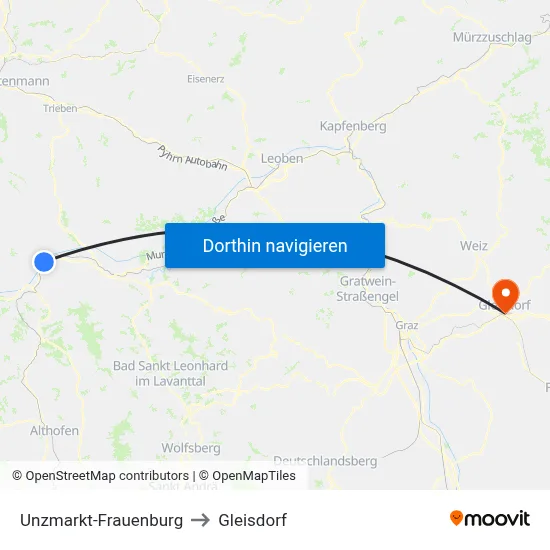 Unzmarkt-Frauenburg to Gleisdorf map