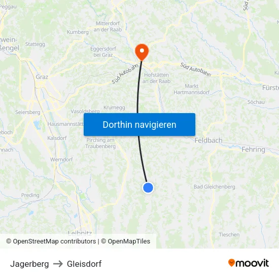 Jagerberg to Gleisdorf map