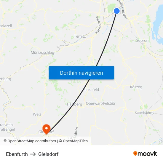Ebenfurth to Gleisdorf map