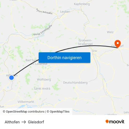 Althofen to Gleisdorf map