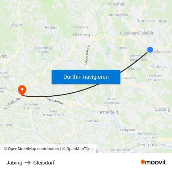 Jabing to Gleisdorf map