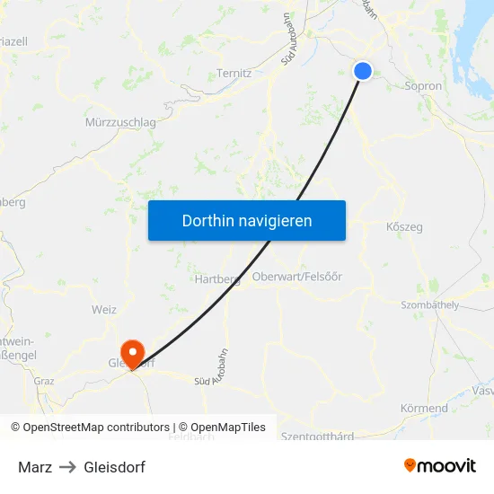 Marz to Gleisdorf map