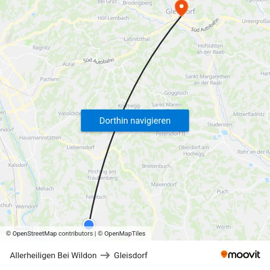 Allerheiligen Bei Wildon to Gleisdorf map