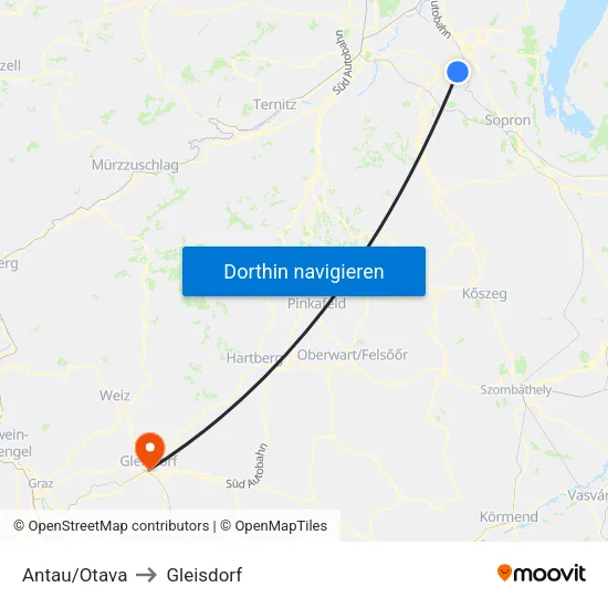 Antau/Otava to Gleisdorf map
