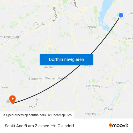 Sankt Andrä am Zicksee to Gleisdorf map