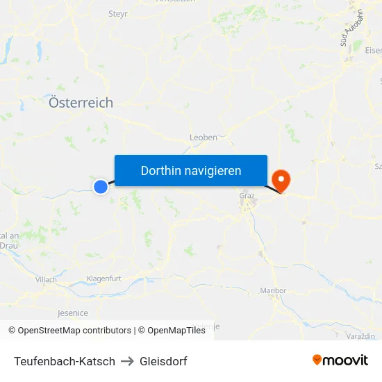 Teufenbach-Katsch to Gleisdorf map