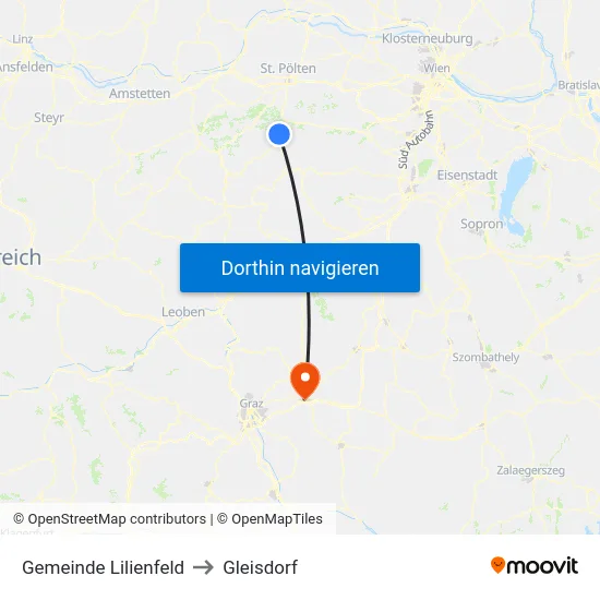 Gemeinde Lilienfeld to Gleisdorf map