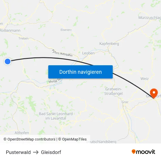 Pusterwald to Gleisdorf map