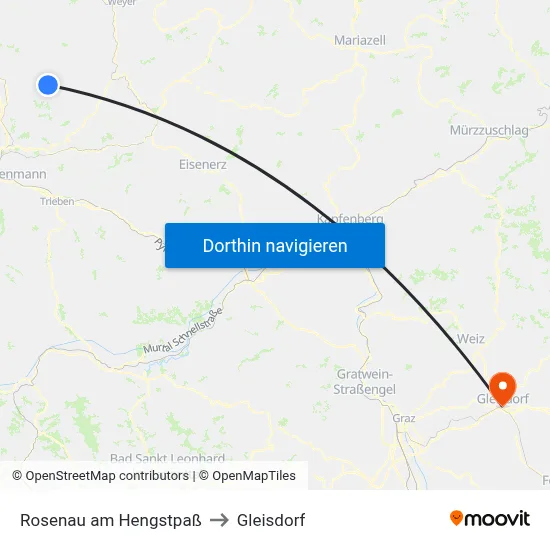 Rosenau am Hengstpaß to Gleisdorf map