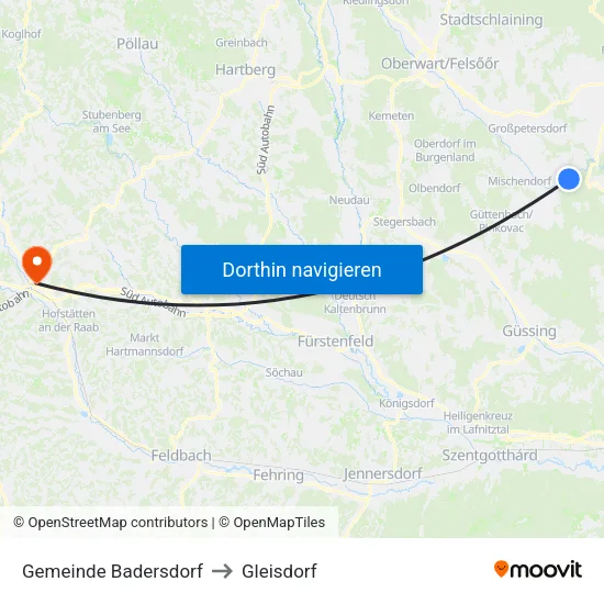 Gemeinde Badersdorf to Gleisdorf map
