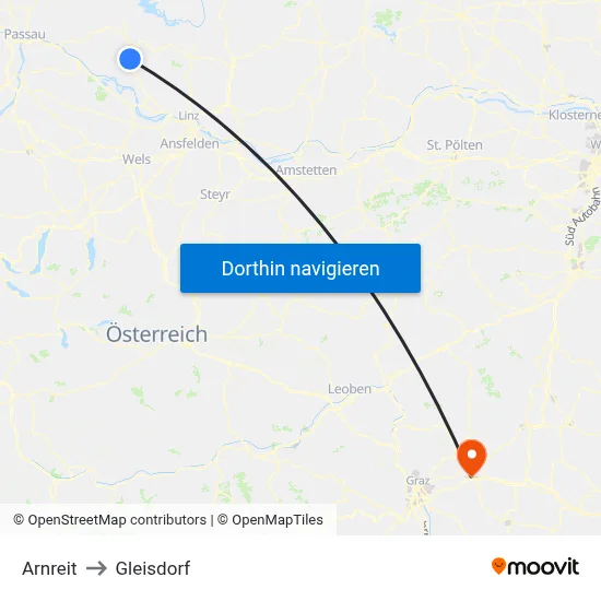 Arnreit to Gleisdorf map