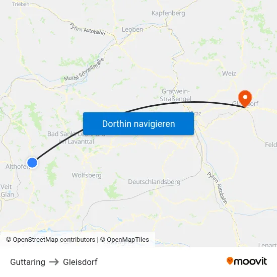 Guttaring to Gleisdorf map