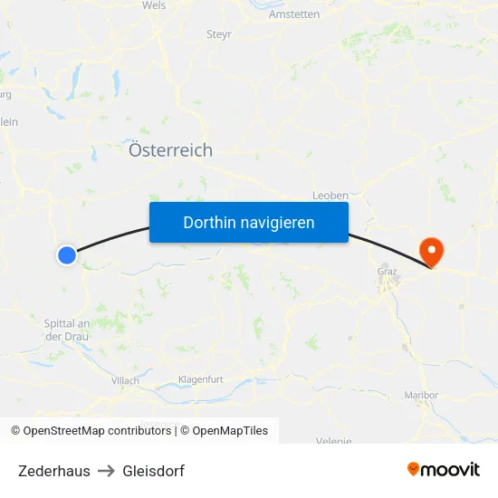 Zederhaus to Gleisdorf map