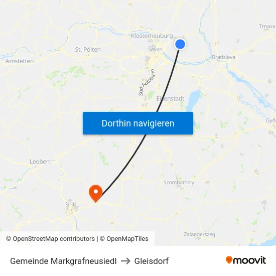 Gemeinde Markgrafneusiedl to Gleisdorf map