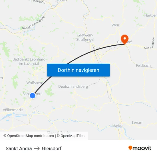 Sankt Andrä to Gleisdorf map