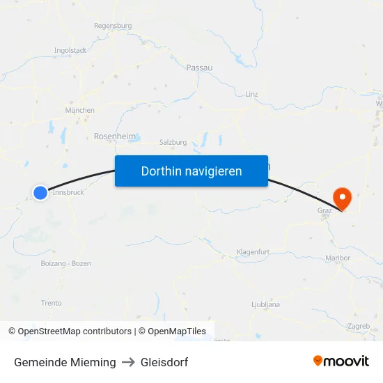 Gemeinde Mieming to Gleisdorf map