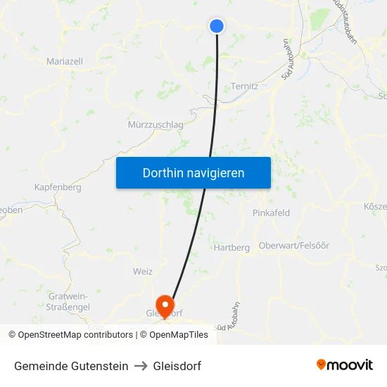 Gemeinde Gutenstein to Gleisdorf map