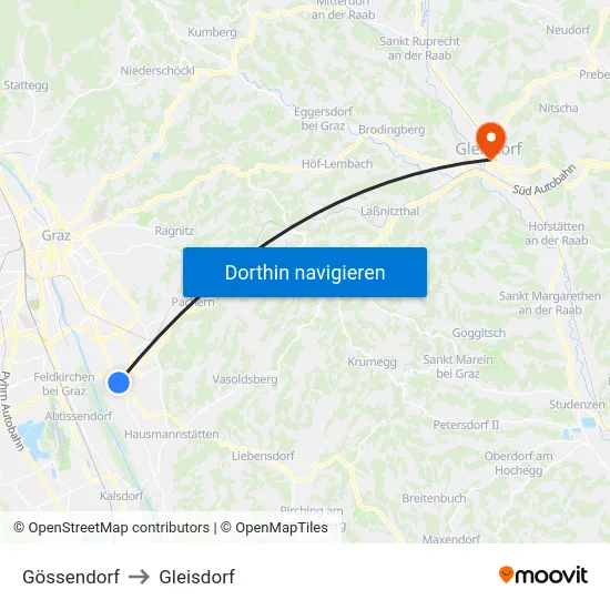 Gössendorf to Gleisdorf map